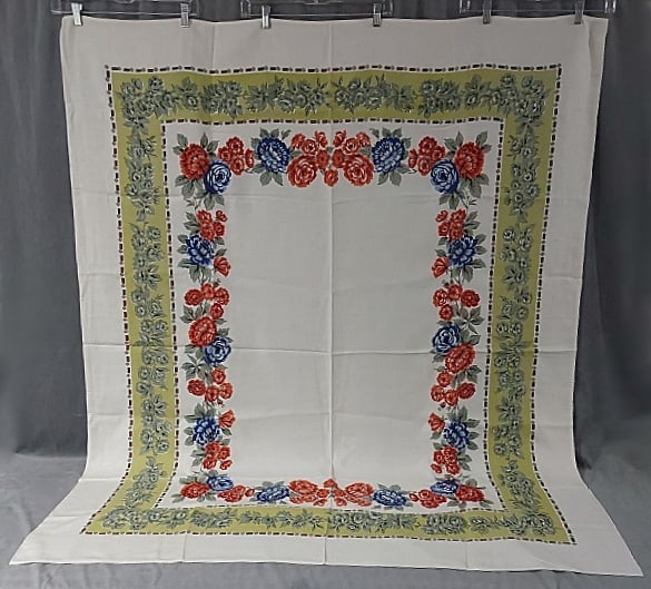 Printed Vintage Tablecloth - Blue Flowers (1 of 2)