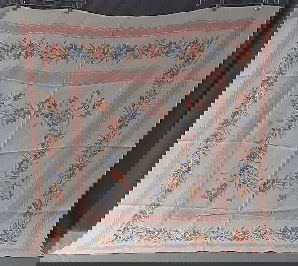 Vintage Printed Tablecloth - Peach Border (1 of 3)