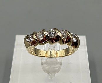 14K Yellow Gold and Diamond Band Ring