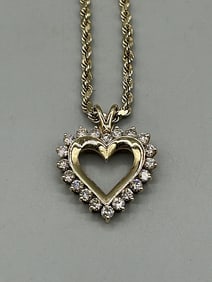 14K Yellow Gold Chain and Diamond Heart Pendant