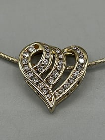 14K Gold Slide Chain and Diamond Heart Pendant