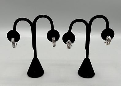 2 Pairs of 14K Gold and Diamond Earrings