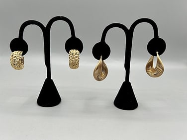 2 Pairs of 14K Yellow Gold Hoops