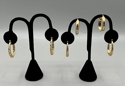 3 Pairs of 14K Yellow Gold Hoops