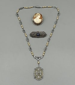 Group of Vintage and Antique Jewelry-Cameo's and More