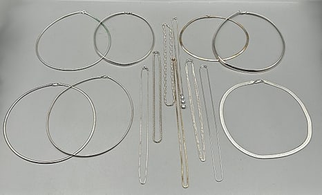 Large Lot of Sterling Necklaces-Slide Chains and More