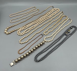 Large Lot of 11 Pieces Faux Pearl Jewelry-Vintage and More