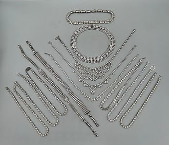 Large Group of 13 Vintage c1950 Rhinestone Necklaces