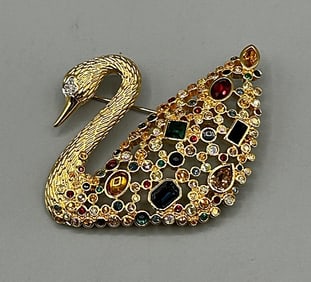 Gold Plated c1995 Swarovski Centenary Swan Brooch