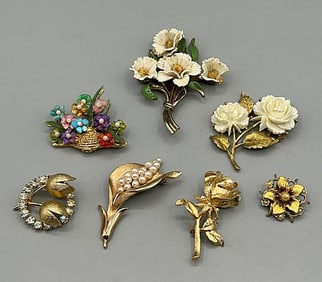 7 Vintage Floral Brooches