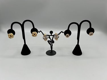 3 Pairs of 14k Gold Earrings-Knots and More