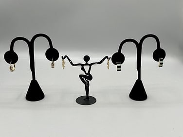 3 Pairs of 14k Gold earrings- Onyx, Opal, and More