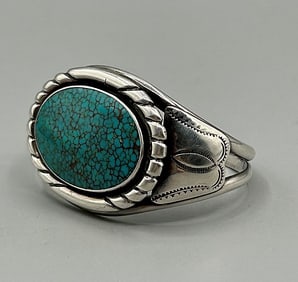 Unsigned Vintage Sterling and Turquoise Cuff Bracelet