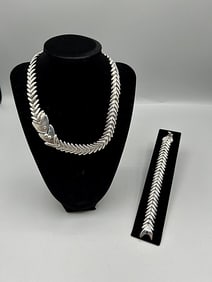 Mexican Sterling Fish Necklace and Bracelet Set