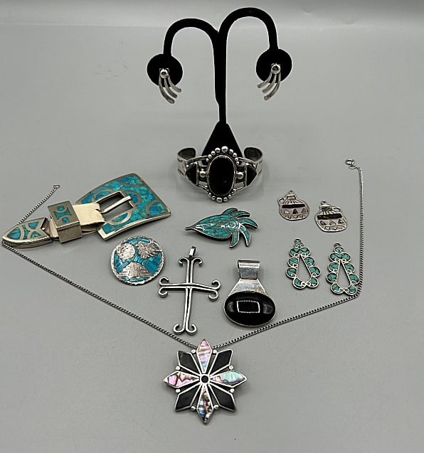 Large Group of Mexican Sterling and Turquoise Jewelry- Necklaces, Earrings, and More (1 of 15)