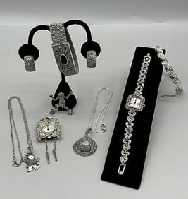 Group of Sterling and Marcasite Jewelry-Watches, Bracelets, and More
