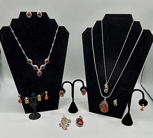 Group of Silver and Amber Jewelry- Matching Sets and More