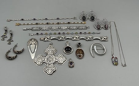 Large Group of Sterling Jewelry-Bracelets, Earrings, and More