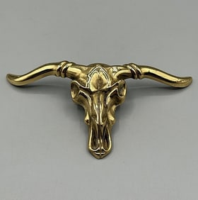 Vintage Solid Brass Longhorn Steer Belt Buckle by Baron