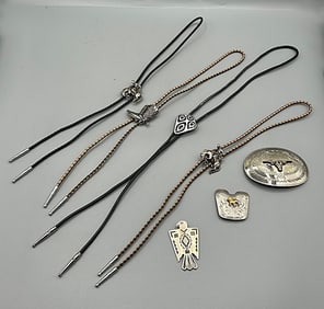 Group of Western Bolo Ties and Belt Buckles