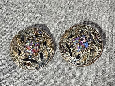 Matching Pair of Antique Art Nouveau Stamped Brass Buttons