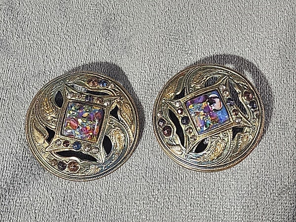 Matching Pair of Antique Art Nouveau Stamped Brass Buttons (1 of 6)