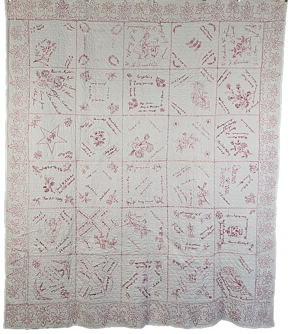 Antique c1890 Redwork Embroidered Quilt (1 of 11)