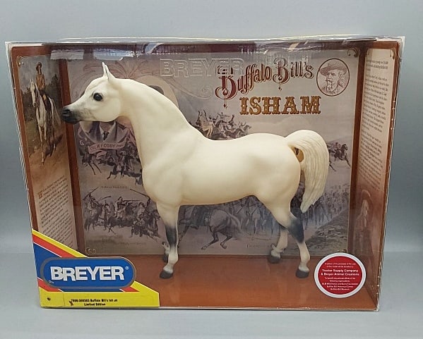 Breyer TSC 2003 LE Buffalo Bill's Isham #7000-300303: Breyer TSC 2003 LE Buffalo Bill's Isham #7000-300303. Traditional Breyer horse in original light grey alabaster finish in the Proud Arabian Stallion mold. Special run limited edition of 3500 pieces, h