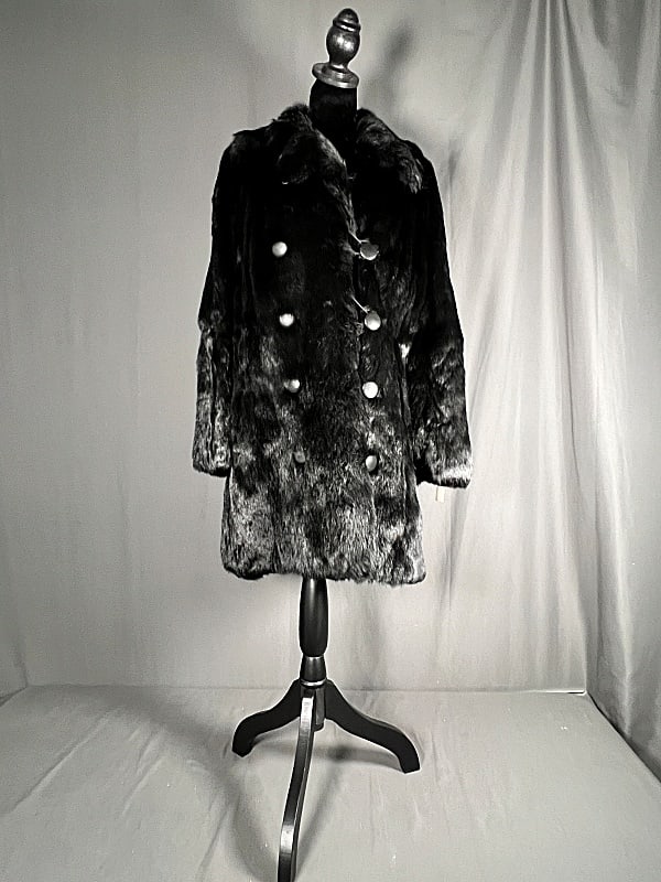 Ladies Vintage Black Rabbit Fur Pea Coat c1980 (1 of 10)