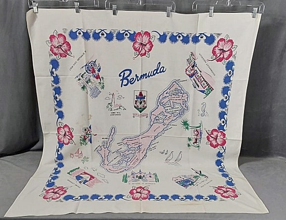 Vintage Printed Cotton Tablecloth - Bermuda Souvenir (1 of 10)