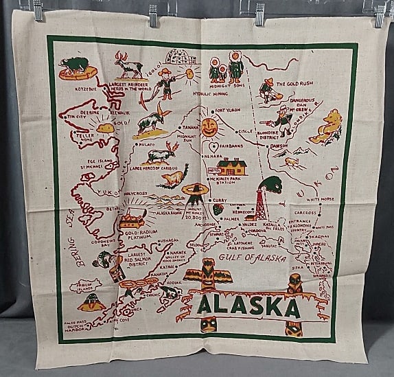 Vintage Printed Cotton Tablecloth  - Alaska Souvenir (1 of 10)