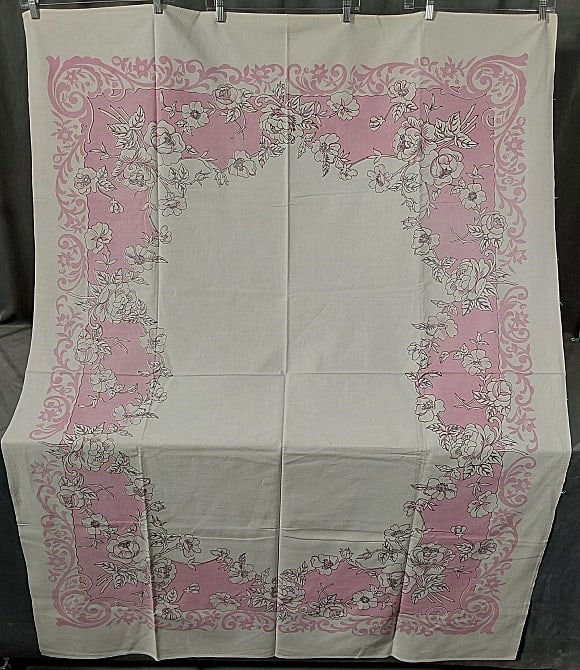 Vintage Printed Cotton Tablecloth - Pink Floral (1 of 7)