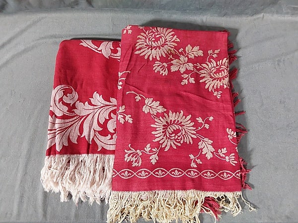 2 Antique Turkey Red Damask Linen Tablecloths - Group 3 (1 of 14)