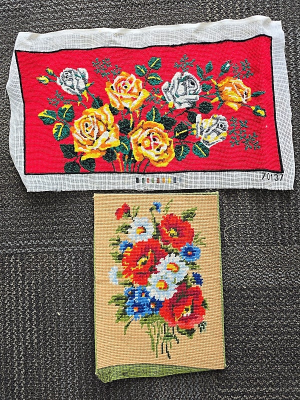 2 Vintage Needlepoint Panels with Roses and Flowers (1 of 9)