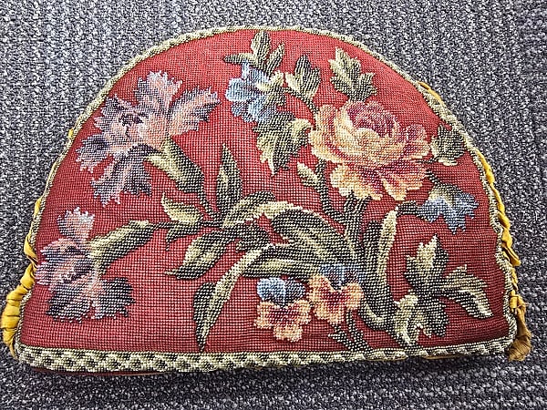 Antique Victorian Needlepoint Beaded Tea Cozy - Flowers on Brown (1 of 12)