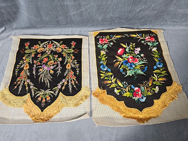 2 Antique Victorian Fire Screen Panels - Embroidered Flowers (1 of 13)