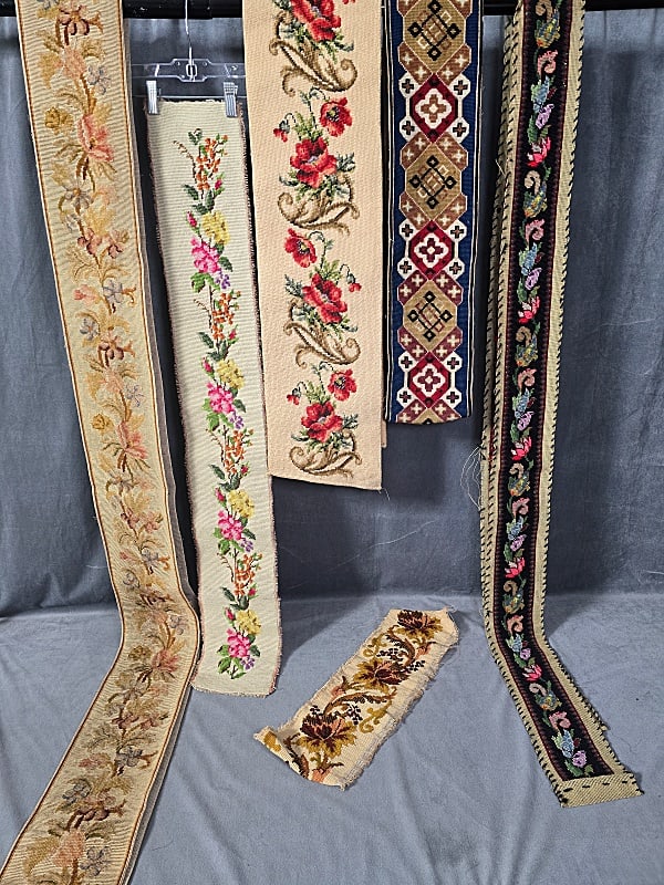 6 Vintage Needlepoint Bell Pull or Border Panels (1 of 20)