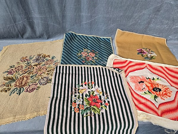 5 Vintage Floral Embroidered Pillow Cover Panels (1 of 20)