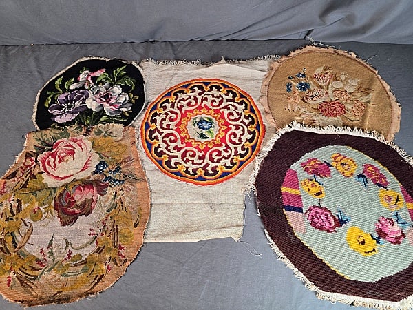 5 Salvaged Antique Embroidered Chair/Footstool Covers (1 of 20)
