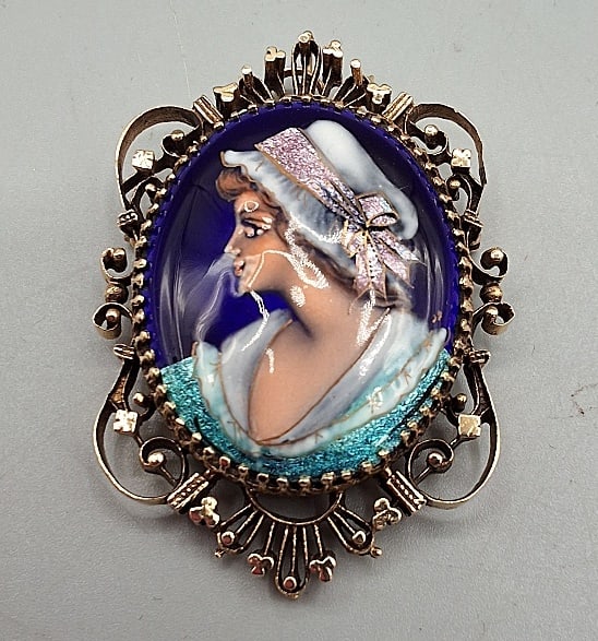 14K Victorian Revival Enameled Cameo (1 of 4)