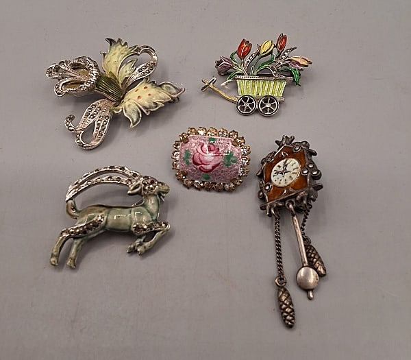 5 Small Enameled Pins-Sterling and More (1 of 17)