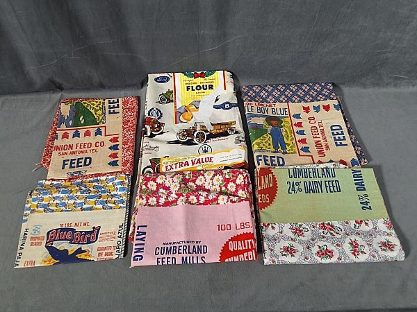 6 Vintage Feedsacks with Labels (1 of 20)