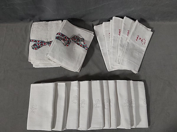 3 Sets of Monogrammed Damask Napkins (1 of 10)
