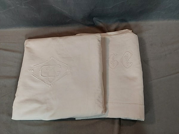 Pair of Monogrammed Linen Top Sheets (1 of 9)