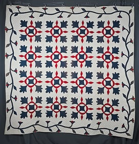 Antique 1900 Oak Leaf and Reel Quilt - Teal