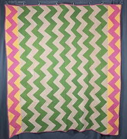 Antique c1870 Streak of Lightning Quilt