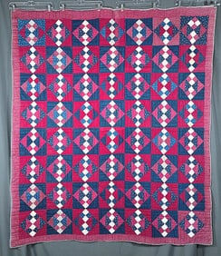 Antique c1890 Improved 4 Patch Variation Quilt