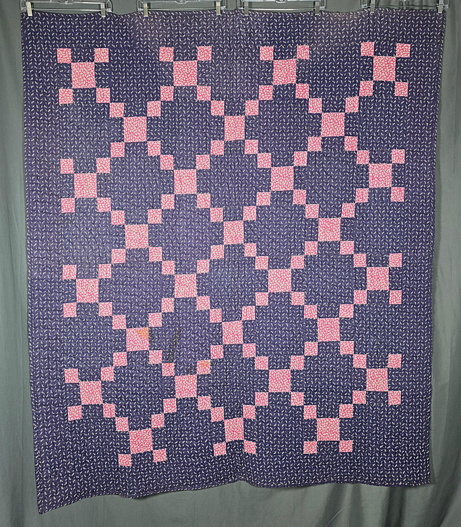 Antique c1910 Uneven 9 Patch Quilt (1 of 8)