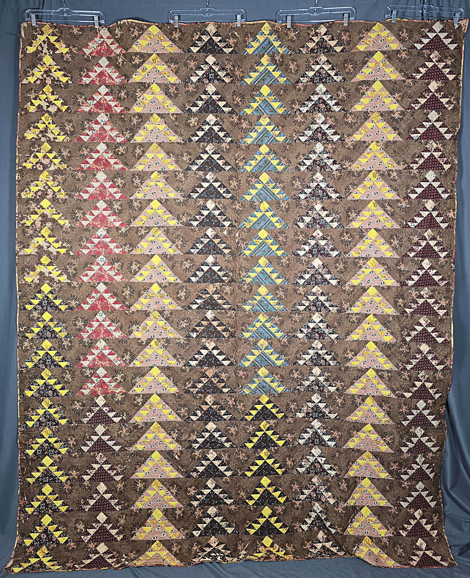 Antique c1840 Sawtooth Triangle Quilt - Chintz (1 of 16)