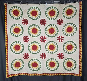 Antique c1860 Sunburst Quilt